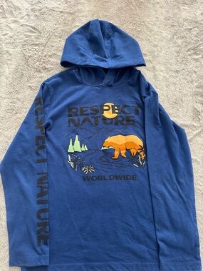 Respect Nature Blue Graphic Hoodie - Bear Design